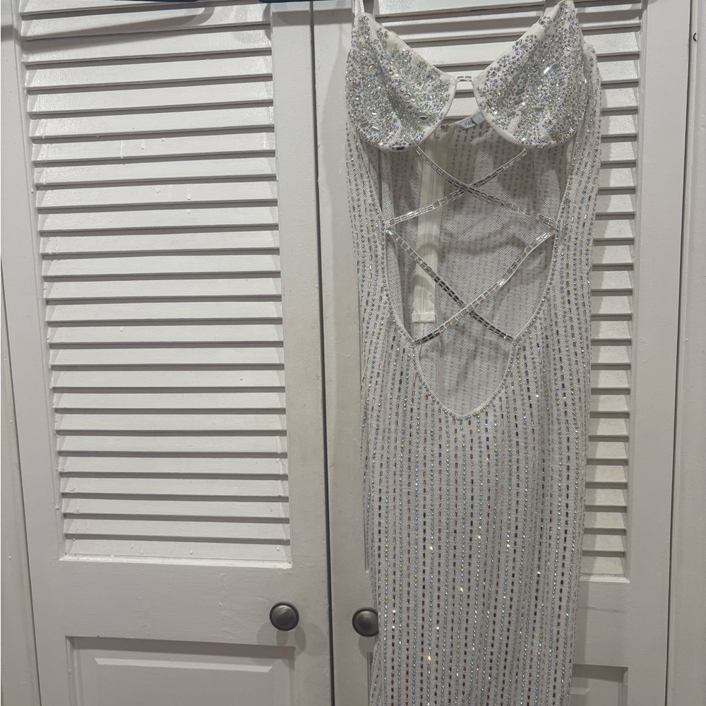 Shimmering Silver Sequin Dress with Crisscross opening